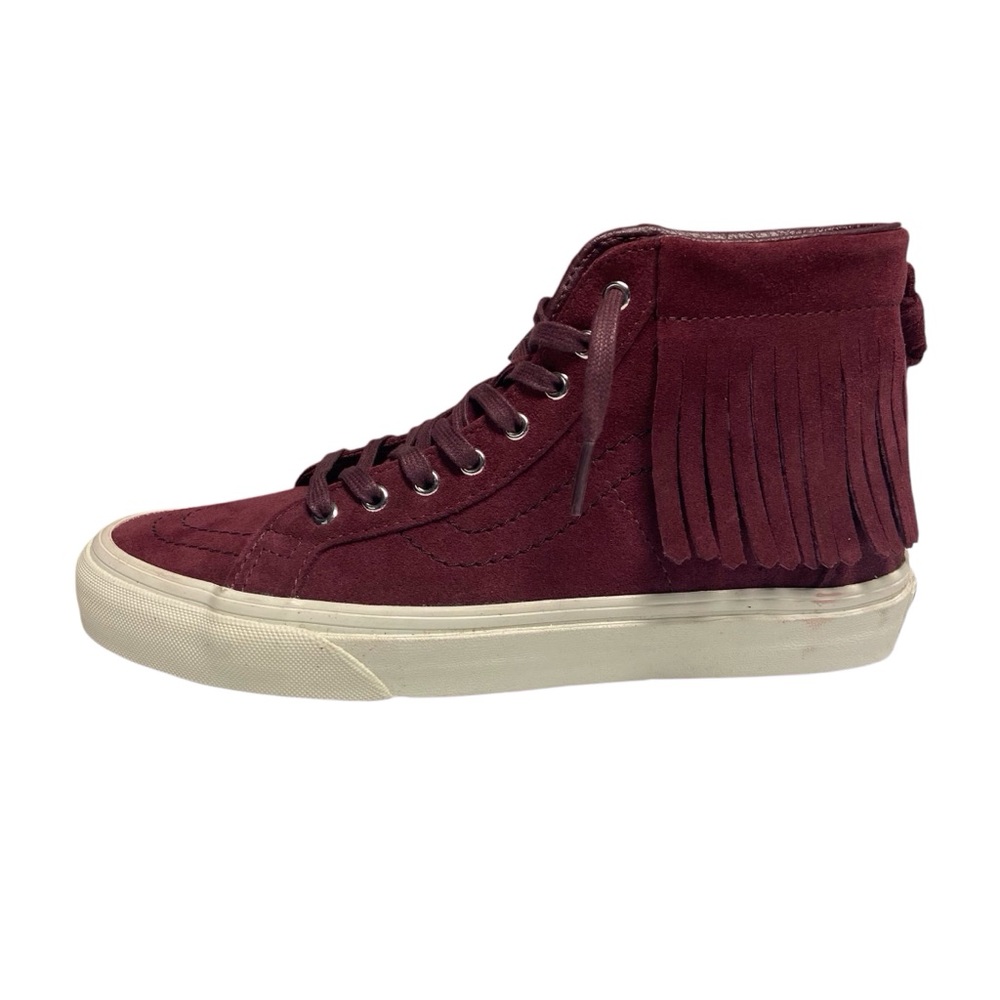 Vans SK8-Hi Moccasin High-Top Womens Sneakers Suede Leather Fringe Maroon Shoes - Picture 4 of 12